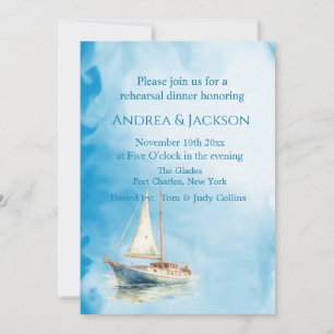 Invitation Watercolor Sailboat Photo QR Code Rehearal
