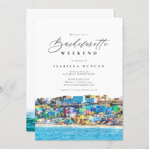 Invitation Watercolor San Juan Porto Rico Skyline Beach