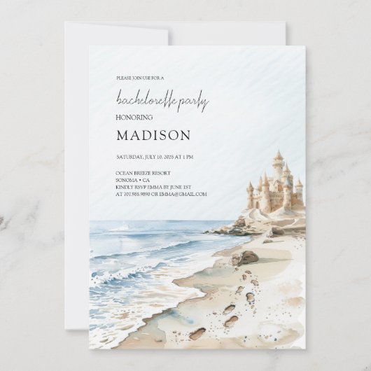 Invitation Watercolor Sand Castle Beach Bachelorette (Devant)