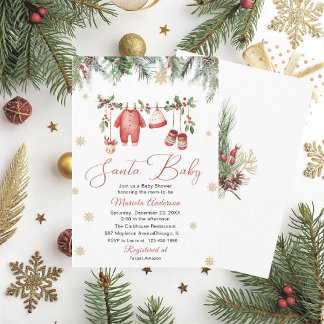 Invitation Watercolor Santa Baby Winter  Baby Shower mom-to-b