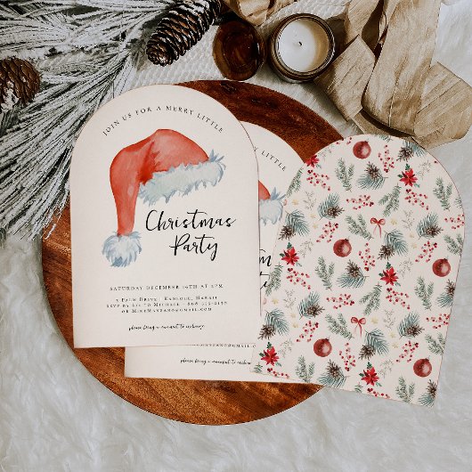 Invitation Watercolor Santa Hat | Merry Little Christmas