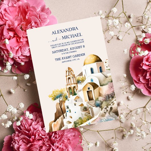 Invitation Watercolor Santorini Destination Wedding Invitatio