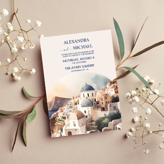 Invitation Watercolor Santorini Destination Wedding Invitatio