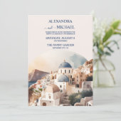 Invitation Watercolor Santorini Destination Wedding Invitatio (Debout devant)