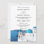 Invitation Watercolor Santorini Greece Budget QR Code Wedding (Devant)