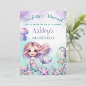 Invitation Watercolor Sea Mermaid Birthday  (Debout devant)