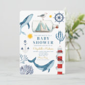 Invitation Watercolor Sea Ship, Baby shower marin de baleine (Debout devant)