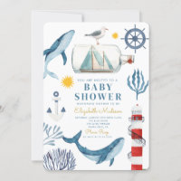 Watercolor Sea Ship, Baby shower marin de baleine