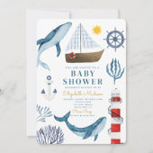 Invitation Watercolor Sea Ship, Baby shower marin de baleine (Devant)