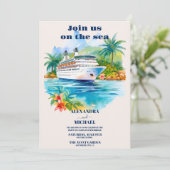 Invitation Watercolor Seascape Beach Cruise Palm Mariage (Debout devant)