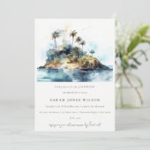 Invitation Watercolor Seascape Palm Tree Island Anniversaire (Debout devant)