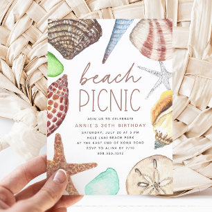 Invitation Watercolor Seashell Any Occasion Beach Picnic