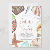 Invitation Watercolor Seashell Beach Fête des mariées (Devant)