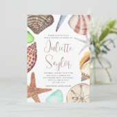 Invitation Watercolor Seashell Beach Fête des mariées (Debout devant)