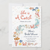 Invitation Watercolor She is Catch Ocean Theme Bridal Shower (Devant)