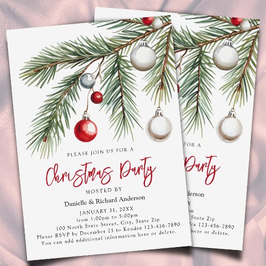 Invitation Watercolor Simple Red Christmas Party