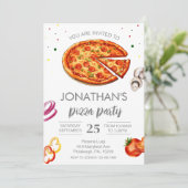 Invitation Watercolor Slice Enfants Pizza fête Anniversaire (Debout devant)