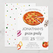 Invitation Watercolor Slice Enfants Pizza fête Anniversaire (Devant / Derrière)