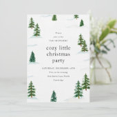 Invitation Watercolor Snowy Pine Tree Forest Christmas Party (Debout devant)