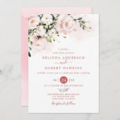 Invitation Watercolor soft blush pink floral Wedding (Devant / Derrière)