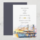 Invitation Watercolor Soft Sunset Sky Sailboat Beach Mariage (Devant / Derrière)