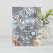 Invitation Watercolor Space Galaxy Astronaut fête d'anniversa (Debout devant)