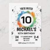 Invitation Watercolor Splash Boy 10th Birthday (Devant / Derrière)