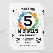 Invitation Watercolor Splash Boy 5th Birthday (Devant / Derrière)