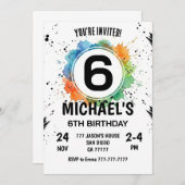 Invitation Watercolor Splash Boy 6th Birthday (Devant / Derrière)