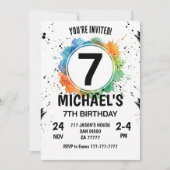 Invitation Watercolor Splash Boy 7th Birthday (Devant)