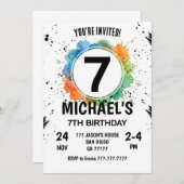 Invitation Watercolor Splash Boy 7th Birthday (Devant / Derrière)