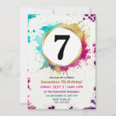 Invitation Watercolor Splash Boy 7th Birthday Party (Devant)