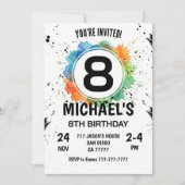 Invitation Watercolor Splash Boy 8th Birthday (Devant)