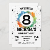 Invitation Watercolor Splash Boy 8th Birthday (Devant / Derrière)