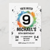 Invitation Watercolor Splash Boy 9th Birthday (Devant / Derrière)