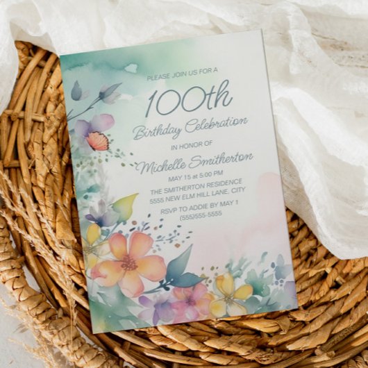 Invitation Watercolor Spring Floral 100e anniversaire