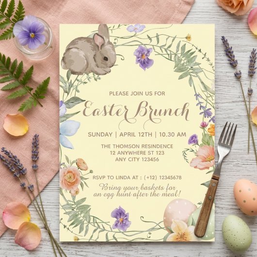 Invitation Watercolor Spring Floral Bunny Easter Brunch 