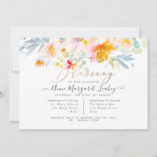 Invitation Watercolor Spring Garden Roses Bénédiction Invitat (Devant)