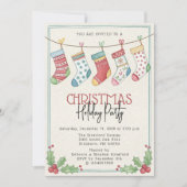 Invitation Watercolor Stockings Fête de Noël (Devant)