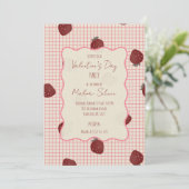 Invitation Watercolor Strawberries on Pink Grid- Valentine (Debout devant)
