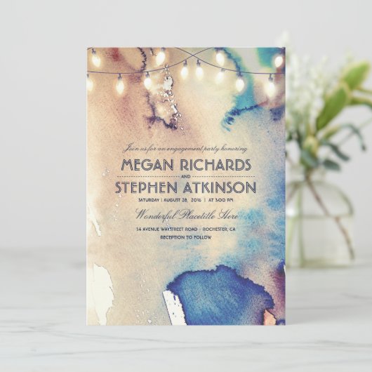 Invitation Watercolor String Lights Beach Engagement (Debout devant)