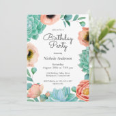 Invitation Watercolor Succulents Floral Anniversaire (Debout devant)