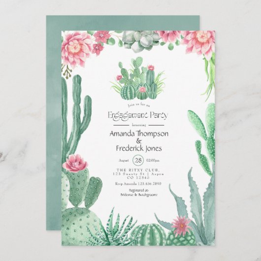 Invitation Watercolor Succulents Mariage (Devant / Derrière)