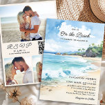 Invitation Watercolor Summer Beach Photo Wedding RSVP &<br><div class="desc">Faire-part de mariage à thème de plage avec 3 photos personnalisées, site web et code qr pour rsvp en ligne. Le design se décline en aquarelle d'un magnifique océan bleu qui tapisse le sable d'une plage bordée de palmiers sous le ciel d'été. Lettres modernes avec écriture décontractée, manuscrite. Parfait pour...</div>