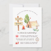 Invitation Watercolor Summer Camping Girls Birthday Party (Devant)