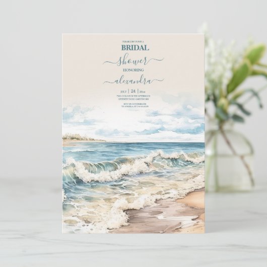 Invitation Watercolor Summer Ocean Beach Mariage (Debout devant)