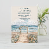 Invitation Watercolor Summer Ocean Beach Mariage (Debout devant)