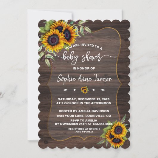 Invitation Watercolor Sunflower Baby shower d'écriture manusc (Devant)