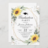 Invitation Watercolor Sunflower Eucalyptus Graduation Party (Devant / Derrière)