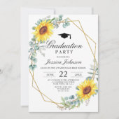 Invitation Watercolor Sunflower Eucalyptus Graduation Party (Devant)